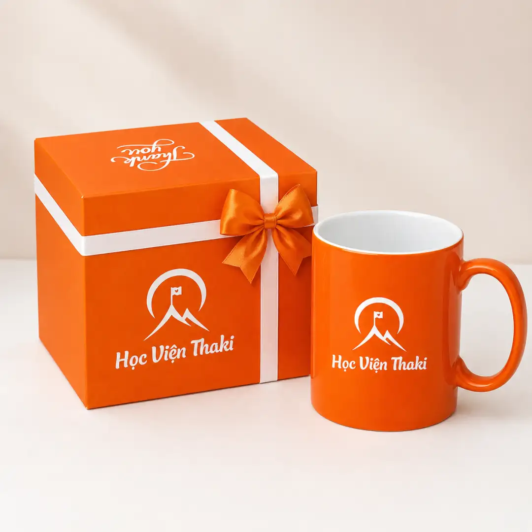 Bộ Quà Tặng Bình Giữ Nhiệt & Ly Sứ Cam Thương Hiệu In Logo Doanh Nghiệp - Ảnh 2